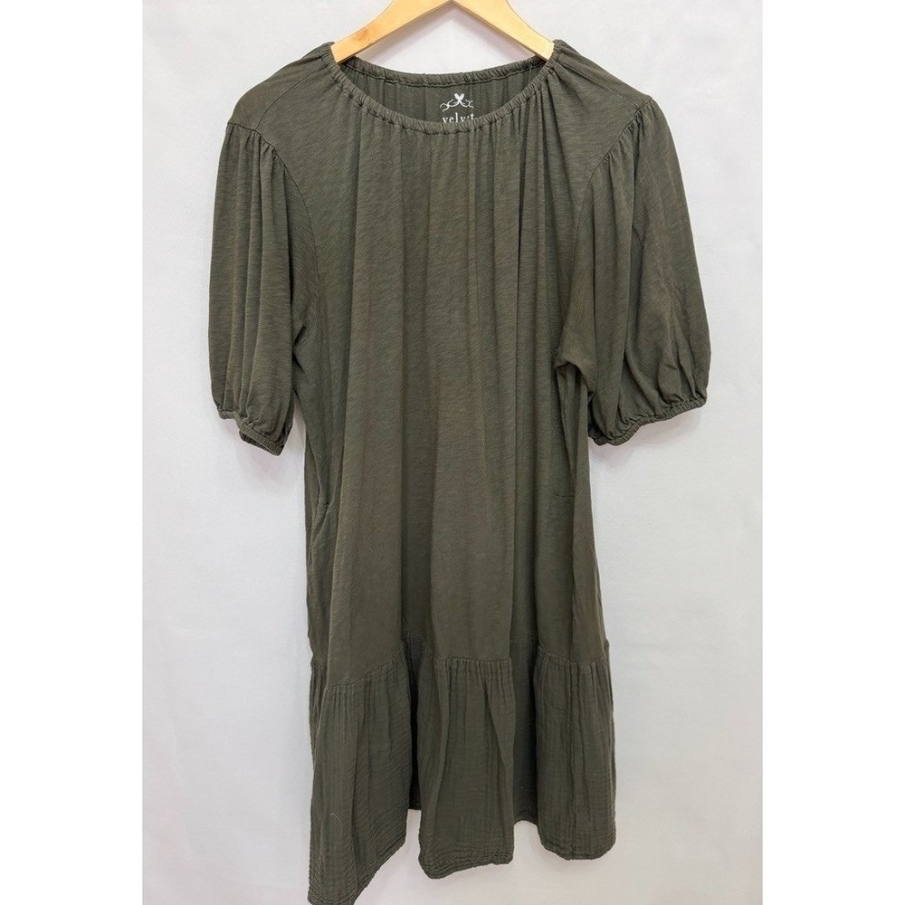 Velvet by Graham & Spencer Women's Olive Green Tiered Ruffle Mini Dress Large